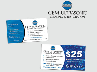 Gem Ultrasonic logo, business card, gift card,